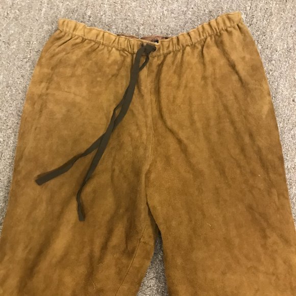 Savannah Studio caramel suede drawstring pants Vintage lined L stretch waist - Picture 2 of 4